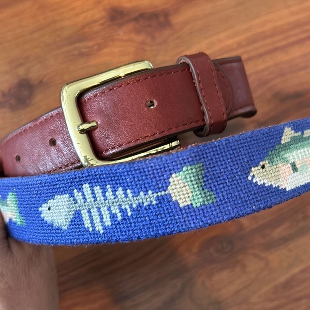 Tucker Blair needlepoint fish bonefish belt size 32
